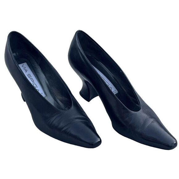 Via Spiga Black Leather Slip-On 3" Pump w/Hourglass Heel Perfect Condition 7.5AA - Picture 9 of 12